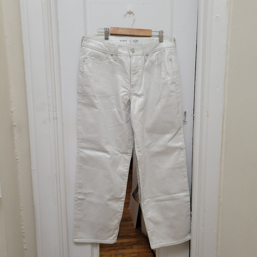 Old Navy High Rise OG Metallic Wht Jeans‎ NWT Festive Party Date Night